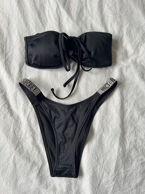 Victoria Secret Black Women's Bandeau Rhinestone Bikini